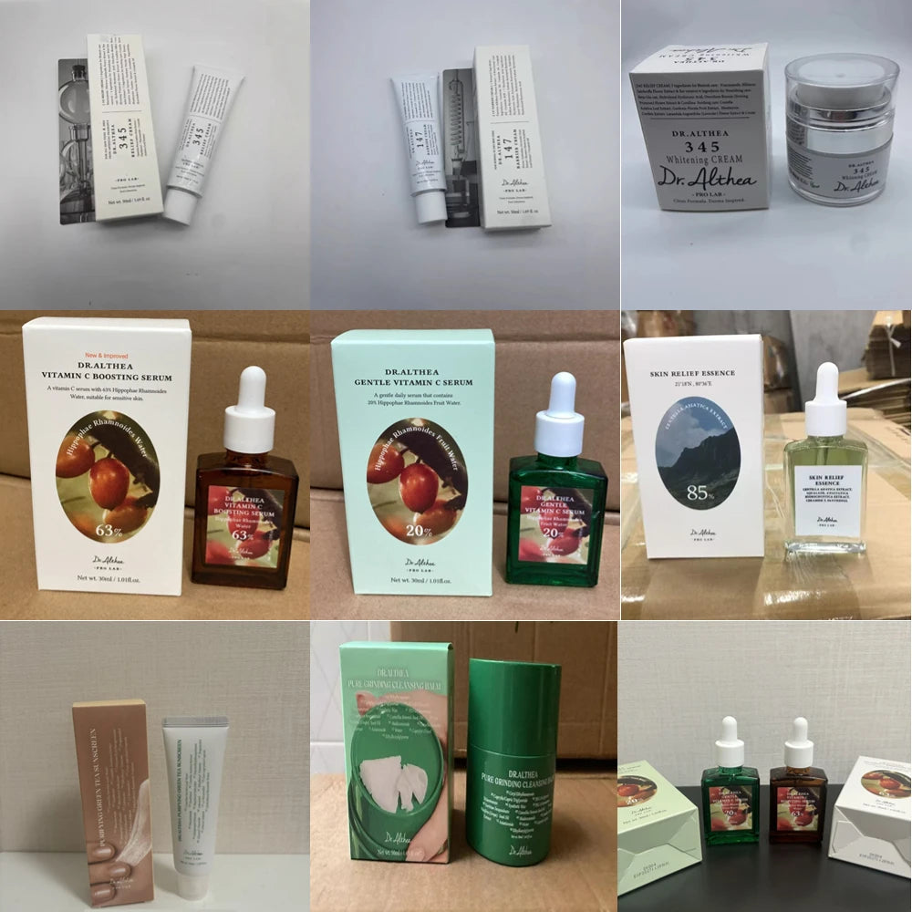 Coffret de Soins Coréens – Crème Réparatrice Intensive, Sérum Vitamine C, Crème Éclat 345, Essence Apaisante & Baume Nettoyant